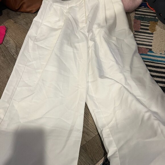 Commense Wide Leg Pleated White Cotton Pants High Waist Pants Size M - Picture 4 of 10